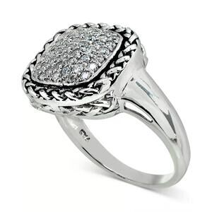 Cubic Zirconia Rope-Framed Statement Ring in Sterling Silver Size 8